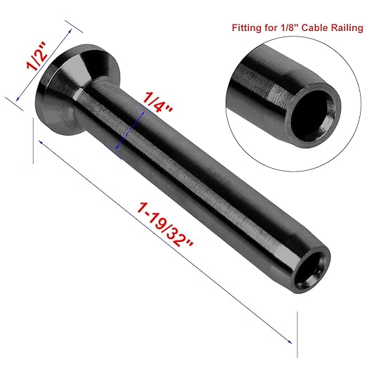 BLIKA 40Pack 1/8" Stainless Steel Black Stemball Swage Dead Ends for Deck Cable Railing, Invisible Cable Railing Hardware for Wood/Metal Posts, Stemball Swage Terminal, 1/8" Cable Railing End Fittings