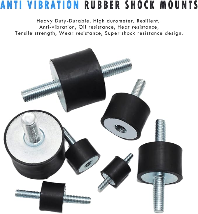 M8 Rubber Studs Shock Absorber Anti-Vibration Isolator Mounts Rubber Cylindrical Vibration Isolation Mount for Air Compressors Garage Motor Diesel Engines, 4 Pack M8 x 23 30x 20mm, 8pcs LockNuts