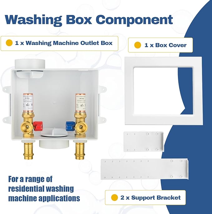 20-PACK GUOFIS Washing Machine Outlet Box with Copper Water Hammer Arrestor, PEX Laundry Washer Box with Central and Side Drain Design(1/2"Copper Press Connection Inlet X 3/4"MHT Outlet)(WM057-20Pack)