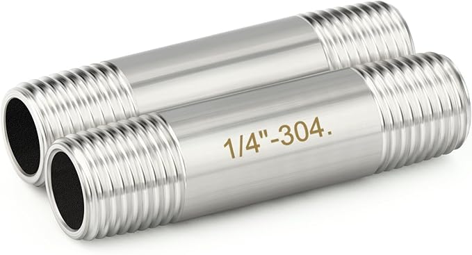 TAISHER 2PCS Stainless Steel Pipe Fittings, 1/4" BSP Male x 1/4" BSP Male Threaded, 2" Length Nipple Cast Pipe
