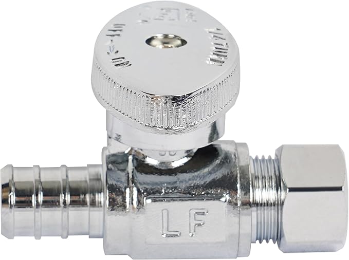 Hourleey 10 Pack Straight Stop Valve, Water Shut Off Valve 1/2" PEX x 3/8" OD Compression, Quarter Turn Chrome Plated Brass Valve for Faucets and Toilets