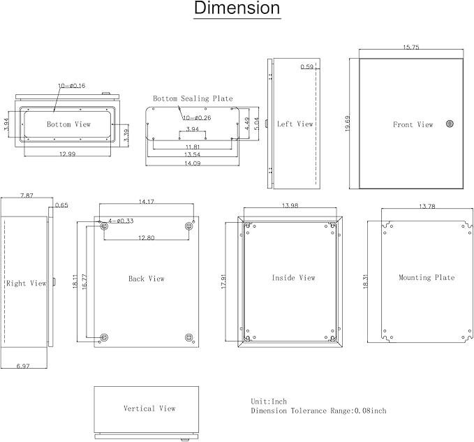 VEVOR NEMA Steel Enclosure, 20 x 16 x 8'' NEMA 4X Steel Electrical Box, IP66 Waterproof & Dustproof, Outdoor/Indoor Electrical Junction Box, with Mounting Plate