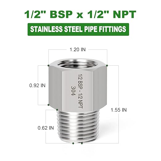 TAISHER 2PCS Forging of 304 Stainless Steel Fitting, Reducer Adapter, 1/2" NPT Male x 1/2" G Thread (BSP) Female