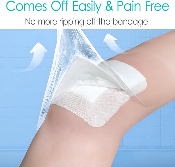9"x9" Waterproof Shower Cover Incision Bandages for Large Wound with No Glue On The Center Adhesive Transparent Shower Protector Post Surgical Water Barrier Guard Pack of 25