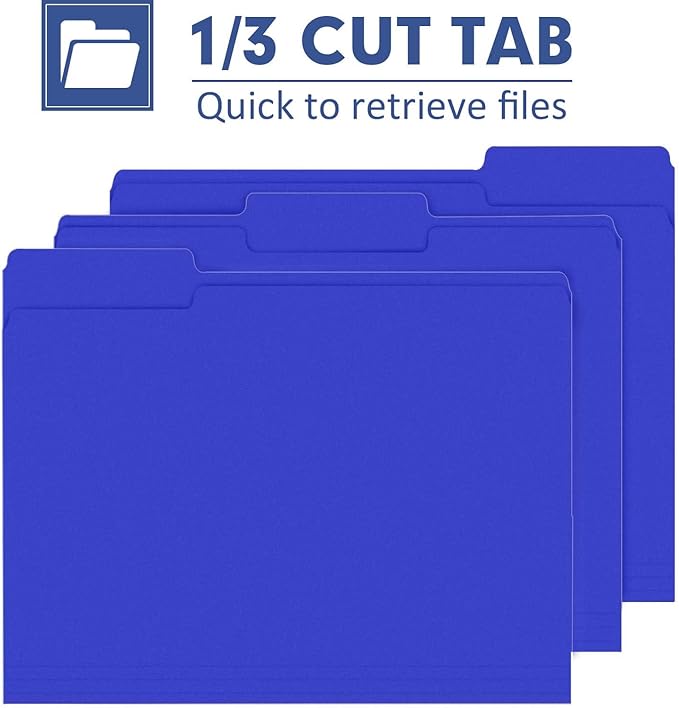 File Folder, PANDRI 120 Pack File Folder, 1/3 Cut Tab, Letter Size, Filing Folder for Office School Business, Royal Blue