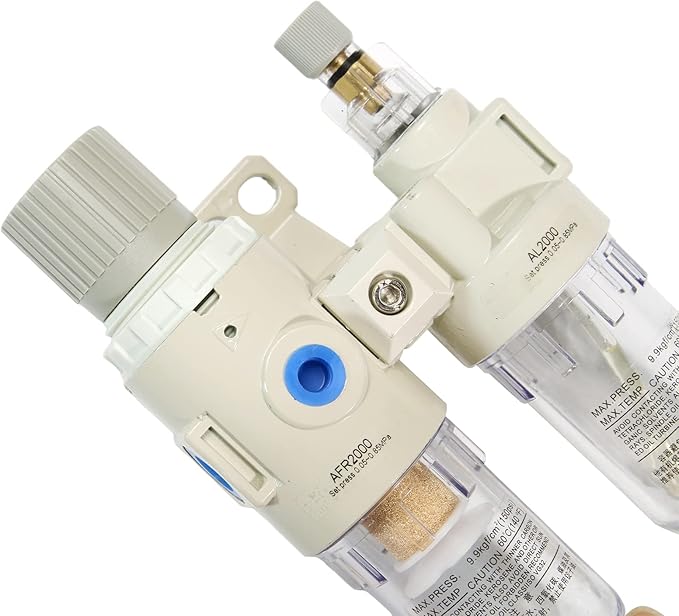 1/4" NPT Compressed Air Filter Regulator Lubricator Combo Pneumatic Air Dryer for Compressor,Water/Oil Trap Separator with Gauge(0-150 PSI), Semi-Auto Drain, Bracket