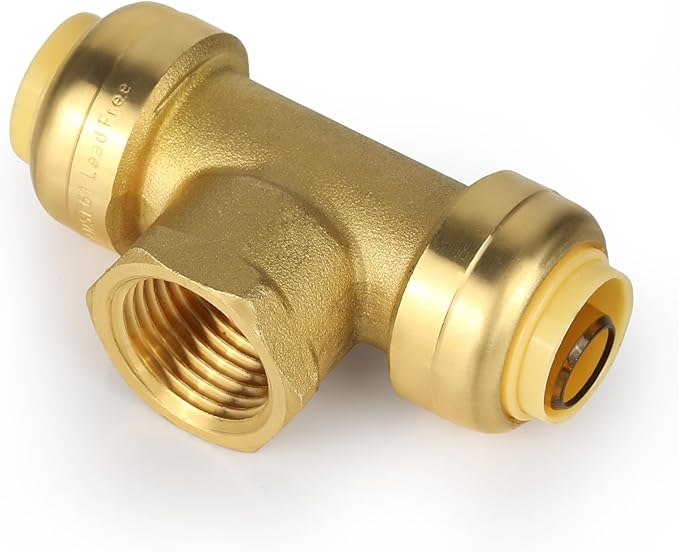 (100 Pack) EFIELD Female Tee 1/2"x1/2"x1/2" Push Fit Female Plumbing Tee,Brass Fitting No Lead For Copper Pex CPVC,(PF219-100PCS)