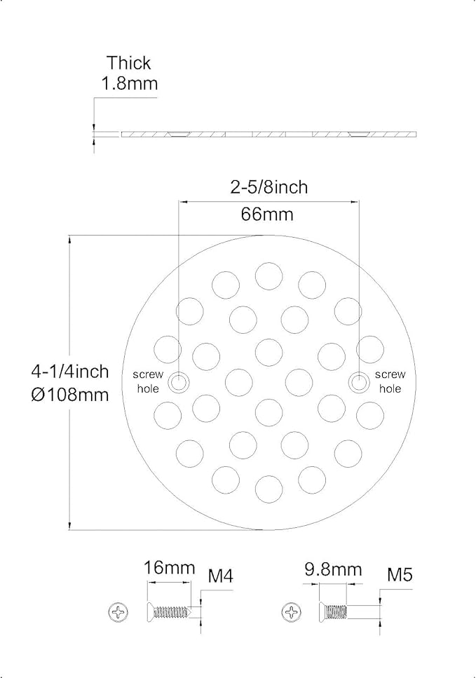4-1/4 Inch Screw-in Round Floor Drain Cover Replacement Shower Drainer Grates (Black)