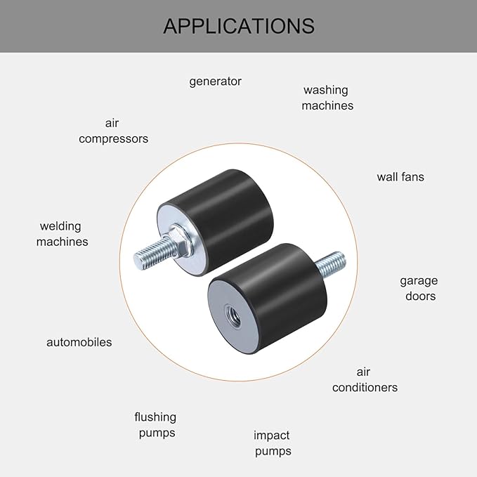 uxcell 8pcs M10x28mm Rubber Isolator Mounts with Studs 40x40mm Male Female Vibration Shock Absorber Zinc Plated Cylindrical Thread Mounts Anti Vibration Isolators with 8pcs M10 Lock Nuts