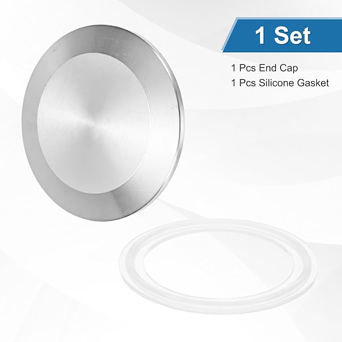 uxcell 2set Stainless Steel Sanitary Fitting Clamp End Cap 2-1/2" (64mm) Solid Tube End Cap with Silicone Gasket for Food Beverage Cosmetics Factory Pipes