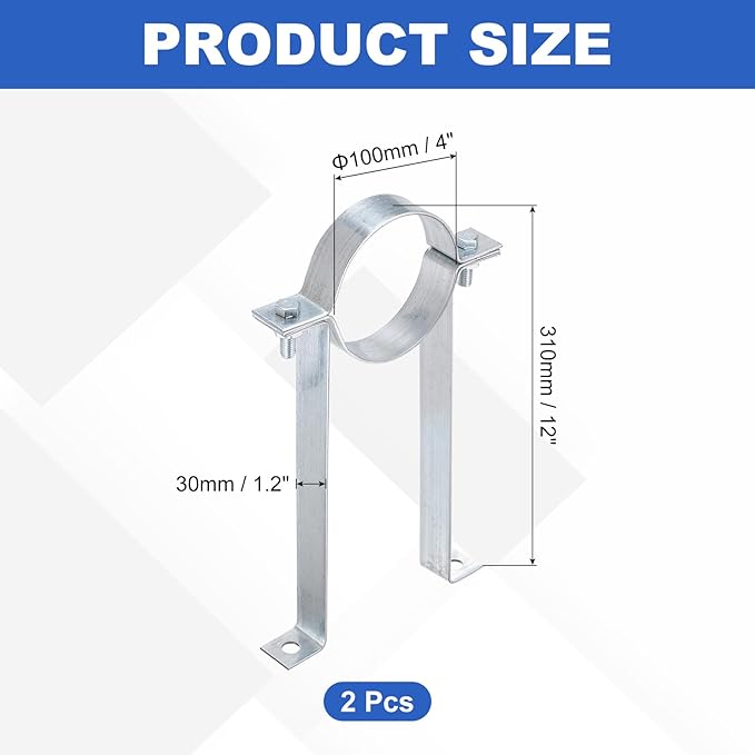 PATIKIL 4 Inch B Vent Wall Strap, 2 Pack Galvanized Round Gas Vent Pipe Strap Ventilation Open Ring Hanger Vent Wall Bracket for B Type Vent Pipe, Silver