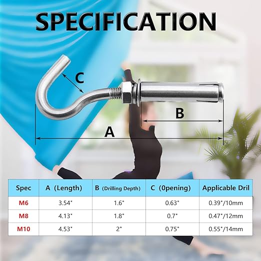 Concrete Wall Hook, Lsqurel 304 Stainless Steel Concrete Anchors Heavy Duty Expansion Bolts for Concrete Wall (M6-5Pack)