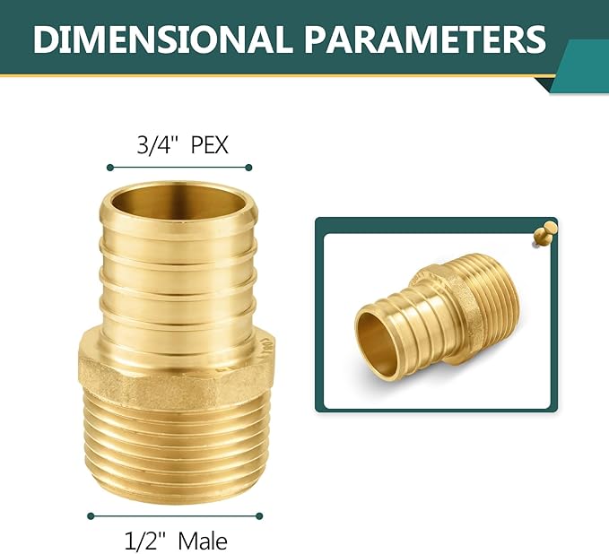 100-Pack PEX Fittings, 3/4" PEX x 1/2" Male Threaded NPT Adapter, ASTM F1807