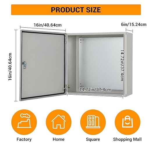 Outdoor Electrical Box, 16"x16"x8" NEMA 4X Steel Enclosure, IP67 Waterproof & Dustproof, Lockable Electrical Junction Box with Mounting Plate and 2 Keys, Indoor and Outdoor Use
