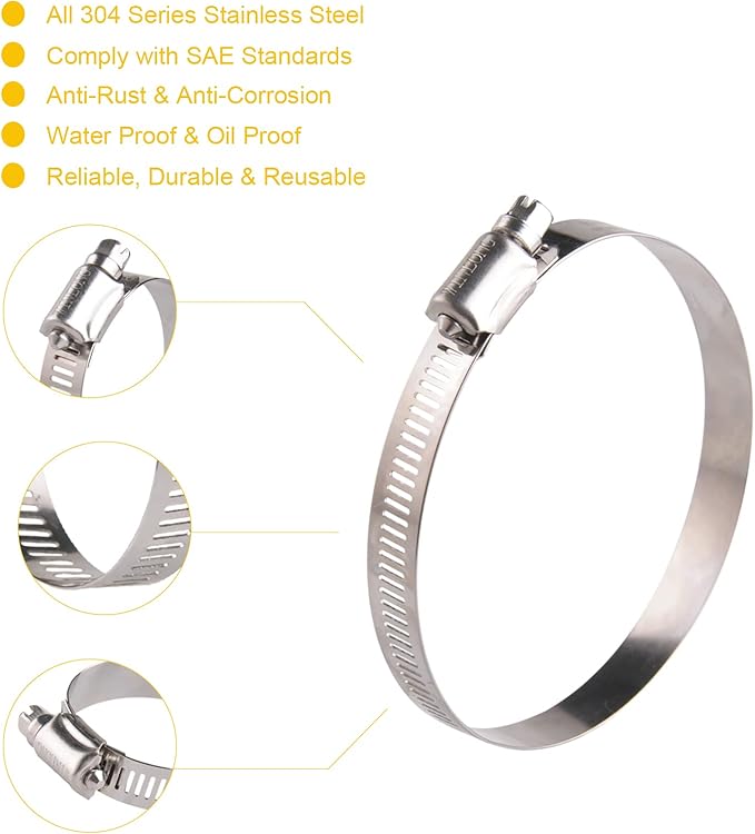 Winlong 3'' Stainless Steel Hose Clamps, 10PK SAE 48 Worm Gear Drive Hose Clamps Clamping Range 2 1/2 to 3 1/2 Inch (64-89mm) for Automotive Plumbing, 2 3/4'', 3 1/4'' clamps