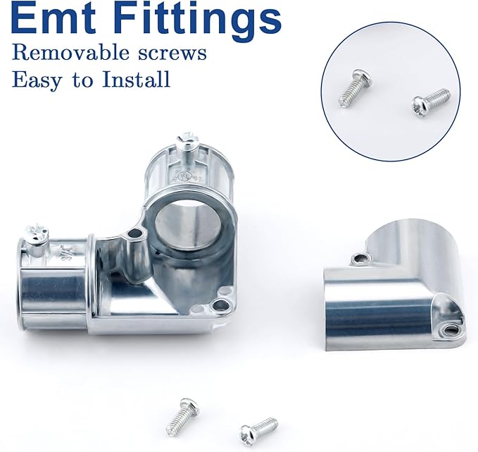 Gisafai 10 Pcs EMT Conduit Fittings Inside Corner Pull Elbow, EMT 90 Degree Metal Conduit Capped Corner Coupling, Combo Head Set Screw, Zinc Die Cast, Silver (3/4 Inch)