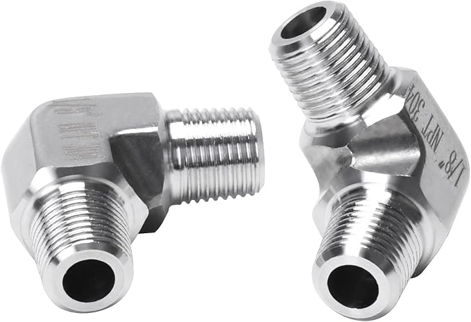 90 Degree Street Elbow - 1/8" NPT Male to 1/8" NPT Male Stainless Steel 304 Heavy Duty Forged Barstock Street Elbow Adapter Pipe Fitting (pack of 2)