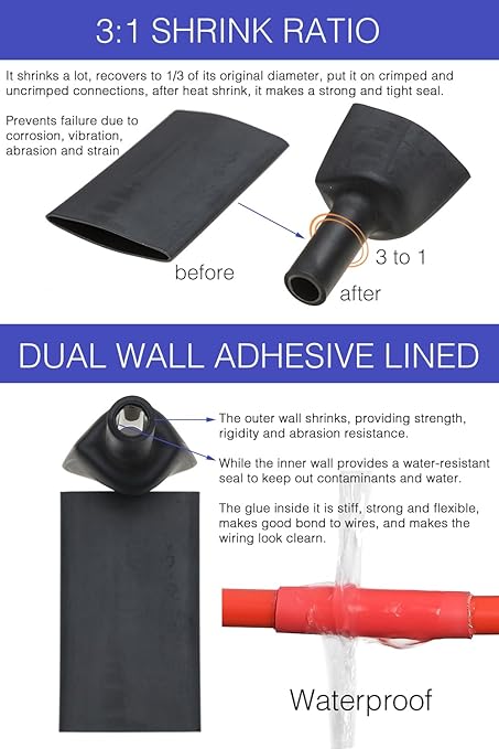 20 FT Diameter 3/16 Inch 3:1 Heat Shrink Tubing Dual Wall Adhesive Lined Marine Grade Electrical Cable Heat-Shrink Insulation Wrap Tube(Black-10Ft, Red-10Ft)