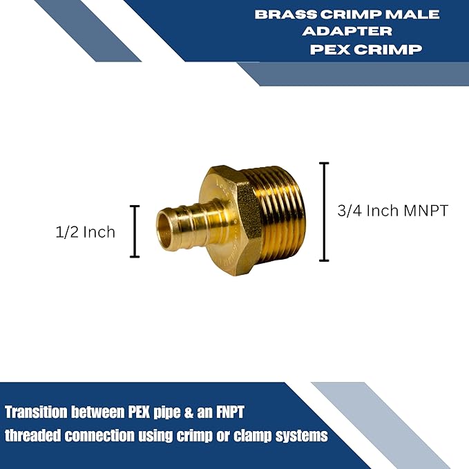 XFITTING 1/2 inch Pex x 3/4 inch Male NPT Adapter, 24-4-4=10X, 10 Pieces