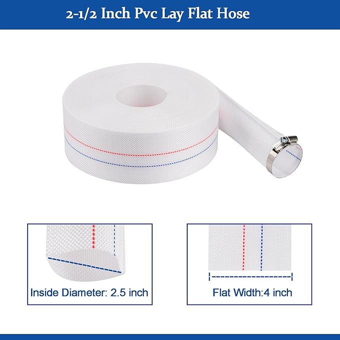 Eastrans 2INx100FT Pool Backwash Hose,Extra Heavy Duty Discharge Lay Flat Hose for Swimming Pool, Drain Hoses with Clamp,10 Bar Working Pressure,High pressure resistance,Ultra Strong Wear Resistance