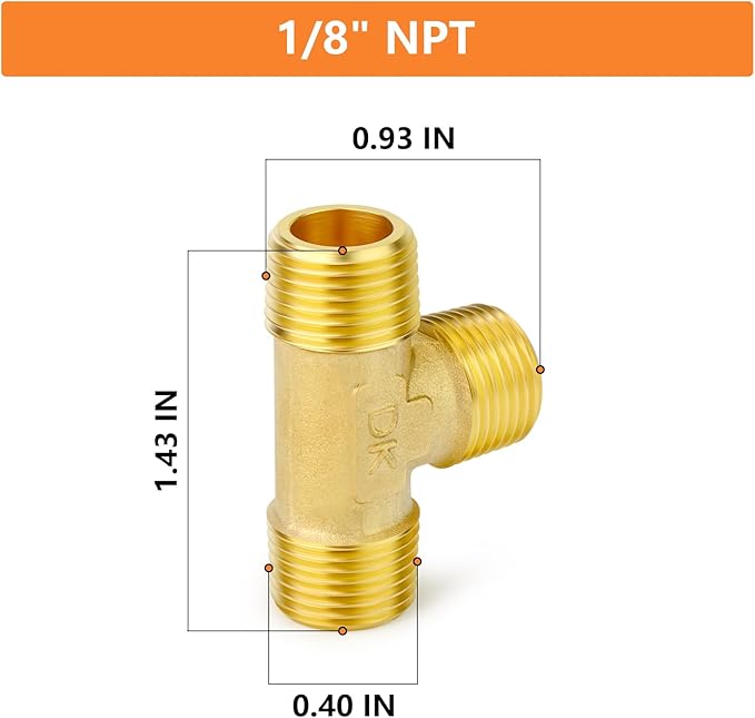 GASHER 2PCS Brass Male Tee Pipe Fitting T Adapter, 3 Way Brass Fitting 1/8" x 1/8" x 1/8" NPT T Fitting
