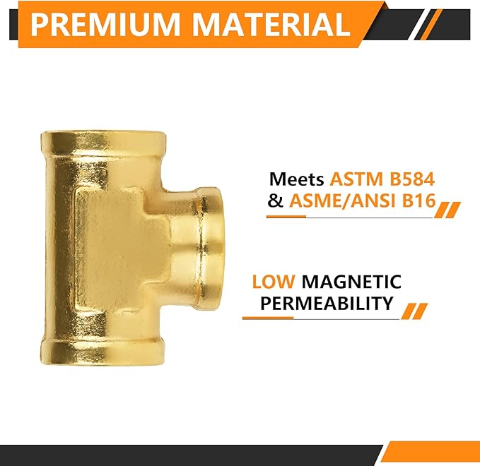 100-PCs HeSun Brass Pipe Fitting, 3/8" x 3/8" x 3/8" NPT Female Thread Tee