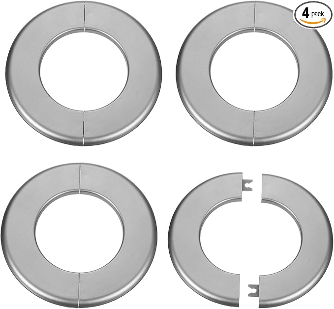 HARFINGTON 4pcs Wall Split Flange 78mm/3.1" Self-Adhesive Plumbing Cover Plates ABS Plastic Round Escutcheon Plate Buckle Design for Water Pipe Bathroom Kitchen Decoration, Gray