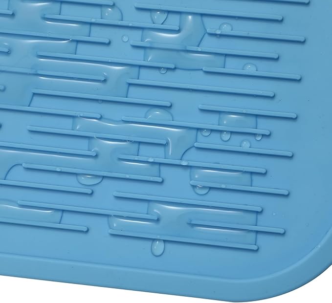 Silicone Dish Drying Mat for Multiple Usage,Easy clean,Eco-friendly,Heat-resistant Silicone Mat for Kitchen Counter or Sink,Refrigerator or Drawer Liner Light Blue 5XL 36inches x 18inches