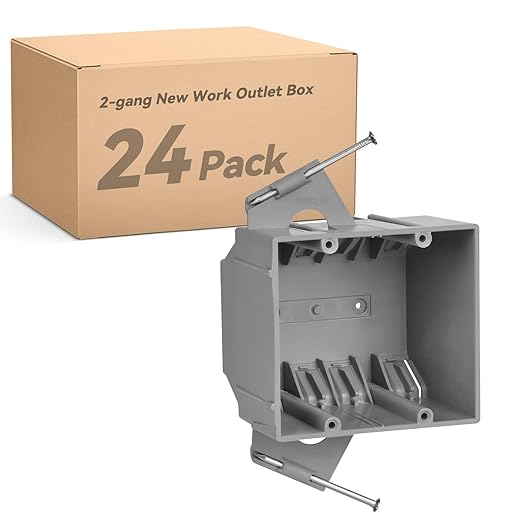 2-Gang PVC New Work Outlet Box, Electrical Outlet Box for New Construction, 32 Cubic Inch, UL Listed, 24 Pack