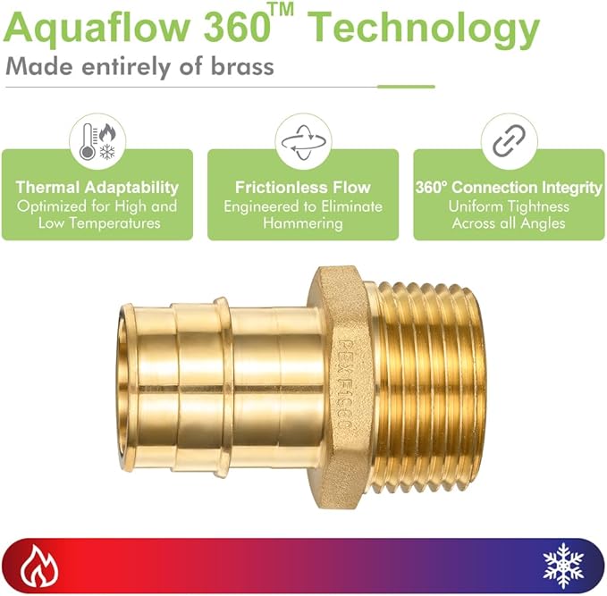 2 Pack Brass Expansion Male Adapter, 1 Inch Male NPT to 1 Inch PEX-A Brass Expansion PEX-A Fittingse,NSF/ANSI 61 NSF 372 Certificate, ASTM F1960 Certified