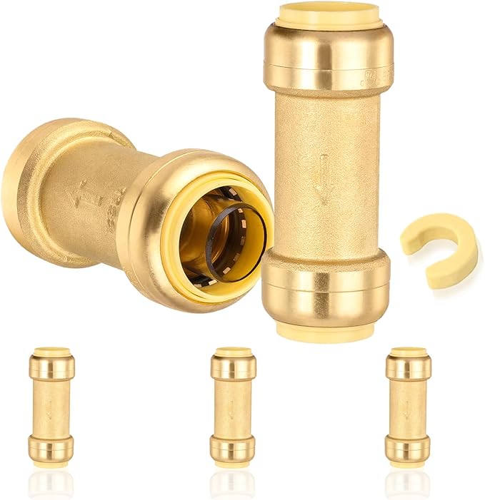 5-Pack HeSun Pushfit Check Valve, 3/4-Inch Push to Connect Plumbing Fittings with Disconnect Clip, Brass Push-fit Fittings for PEX, Copper, CPVC, PE-RT Pipes(PF-VALVE063-5)