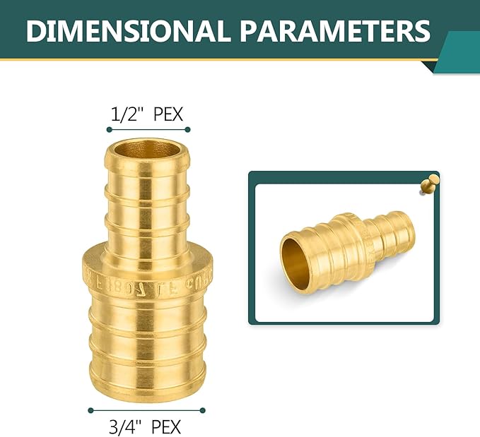 50-Pack PEX Fittings Niikappu 3/4"x1/2" Pex Straight Coupling, Brass Crimp Pipe Fittings for PEX Pipes, ASTM F1807