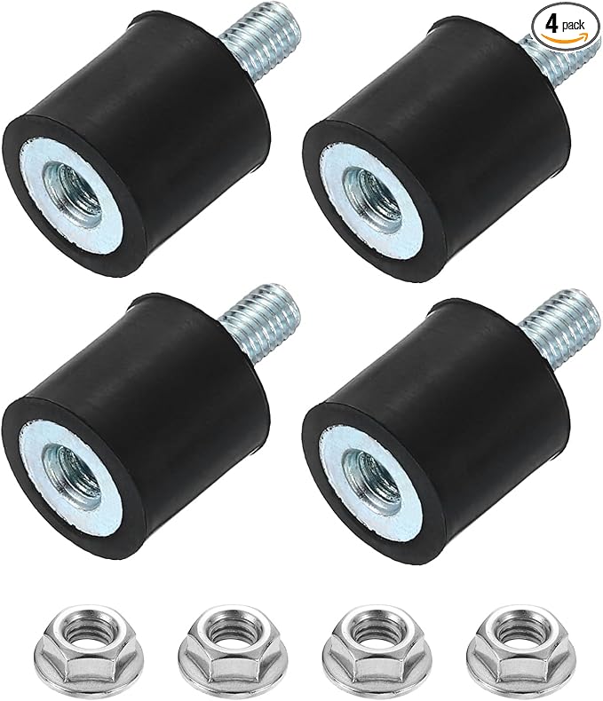 uxcell M5 Rubber Mounts, 4Pcs 15x15mm(DxH) Rubber Cylindrical Anti Vibration Isolator Shock Absorber with Lock Nuts for Car Bobbin Generator Air Compressors
