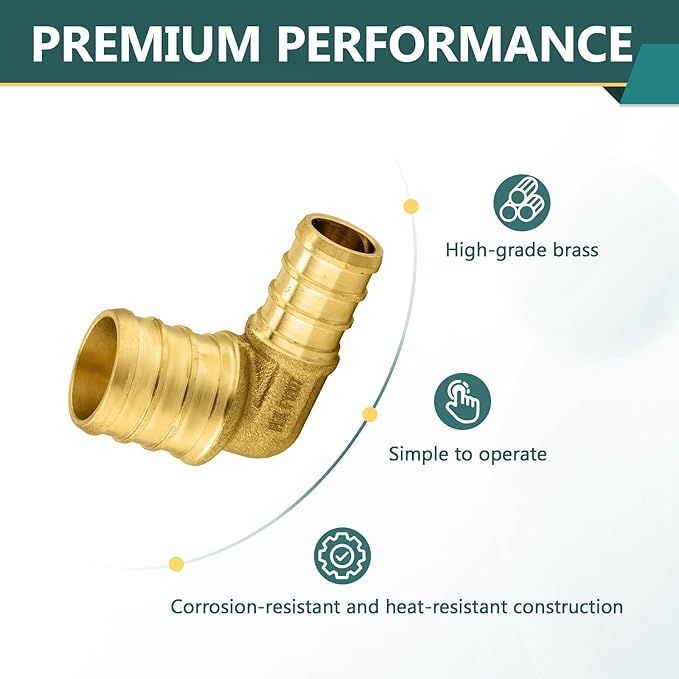 50-Pack PEX Fittings Niikappu 1/2"x3/4" Pex Elbow, Brass Crimp Pipe Fittings for PEX Pipes, ASTM F1807