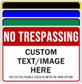 Custom No Trespassing Sign, Glow in the Dark/Reflective Option, Personalized Aluminum Warning Signs, Customize for Business, Yard, Garden, School, Indoor/Outdoor Use 10''x7''