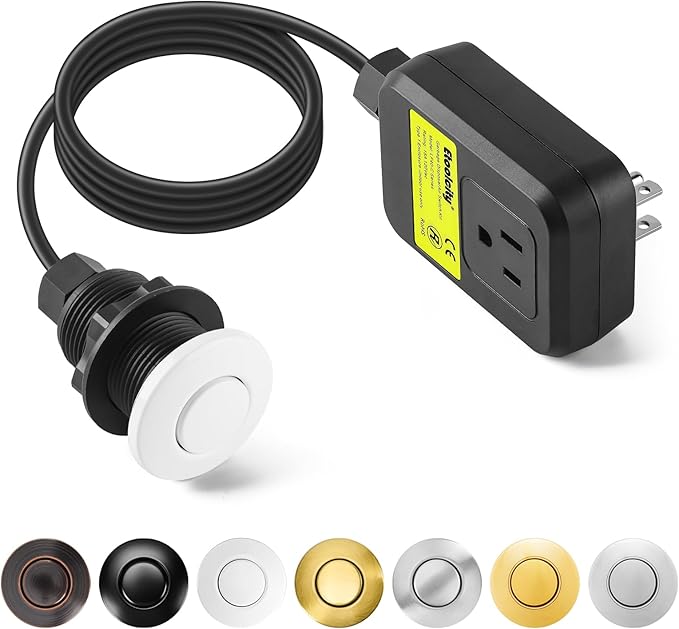 Garbage Disposal Air Switch Kit Sink Top Waste Disposal Stainless Steel White On/Off Air Button Food and Waste Disposals Part by Etoolcity, UL Listed
