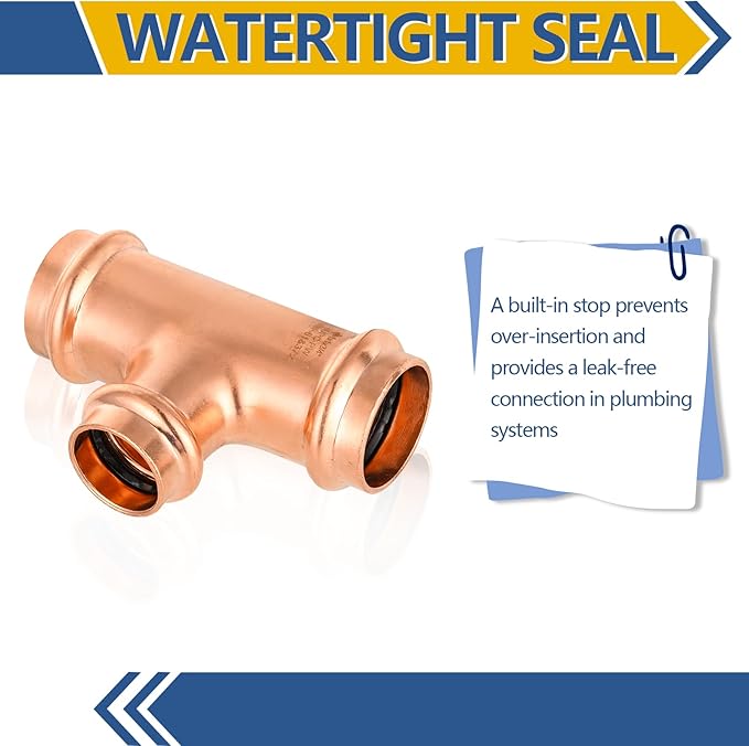 20-Pack GUOFIS Copper Press Tee,1" x 1" x 3/4" Tee Fittings for Copper Tube Connection with Stop(PRESS010-20Pack)
