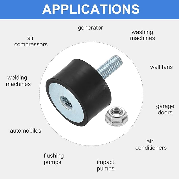 uxcell M6 Rubber Mounts, 1Pcs 24x15mm(DxH) Rubber Cylindrical Anti Vibration Isolator Shock Absorber with Lock Nut for Car Bobbin Generator Air Compressors