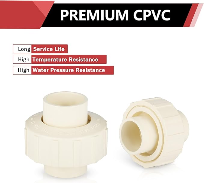 (50 Pack) EFIELD 1" Inch CPVC Slip Union, CTS x CTS Union Solvent Connection Fittings,(CPVC032-50PCS)