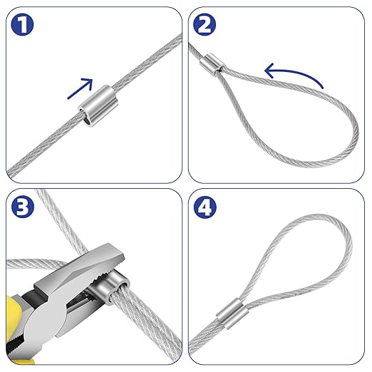 1/16"(1.5mm) Aluminum Crimping Loop Sleeve, Wire Rope Sleeve, Cable Crimps Sleeves, Cable Ferrules for Wire Rope and Cable Line End, 250 PCS