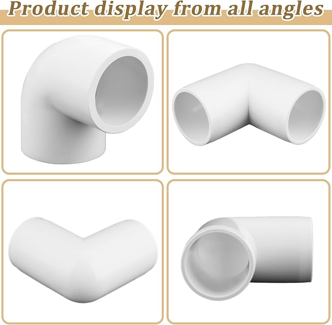 12-Pack 3/4" PVC Fittings 90 Degree Elbow, Furniture Grade 3/4 Inch PVC Pipe Fittings 90 Degree Elbow, UV Resistant, Fits SCH40 Pipe DIY Garden Shelves, Greenhouse, Shelf