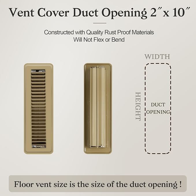1 PCS Floor Vents Floor Registers 2x10 inch, Heavy Duty Metal Heat Air Vent Covers 2 X 10 with Rust Proof Finish for Home Office Wall Floor Registers Grilles & Vents (1, Brown, 2x10 Inches)