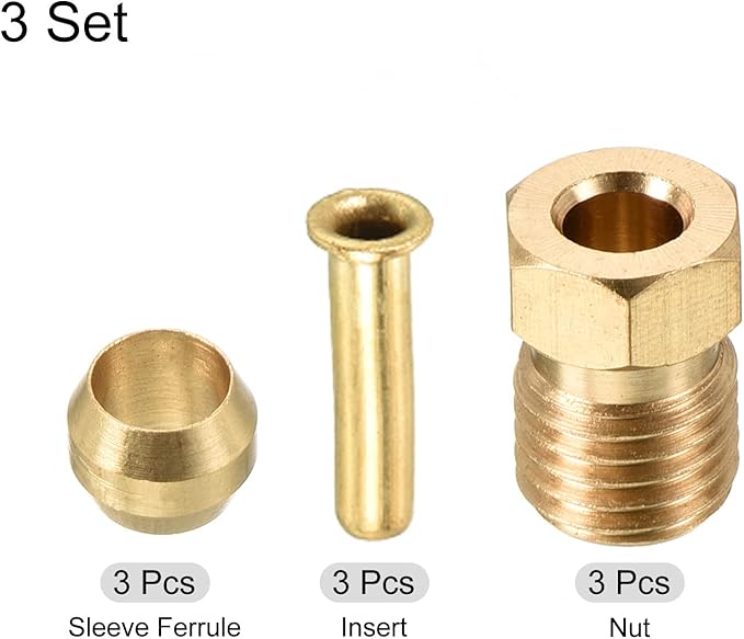 PATIKIL 2.5mm ID 4mm OD Tube Brass Compression Assortment Kit 2 Set, Sleeve Ferrule & Insert & Nut