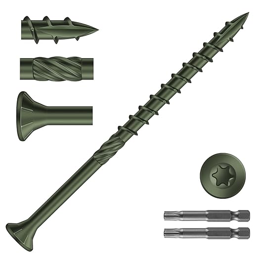 #9 x 3 Inch Deck Screws (316Pcs) 4lb. Carbon Steel, Green, Flat Head, Rust Resistant epoxy Coated, with T25 Star Bit