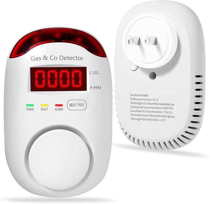 Combination Gas & Carbon Monoxide Detectors - Koabbit Plug in Carbon Monoxide Detector,Propane, Natural,Methane, Explosive Gas Detector Alarm & CO Detector Alarm for Home,Easy to Read