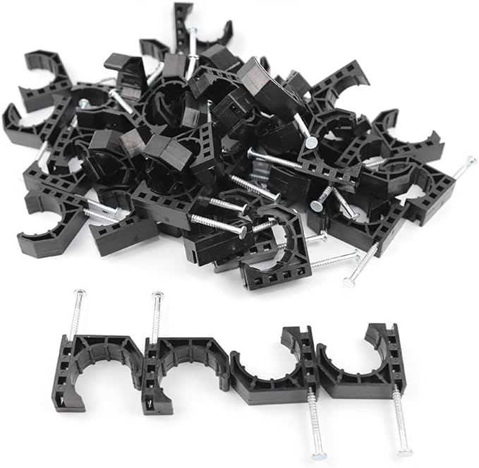 Tenke 50 PCS Black 1 inch Half Clamp J-Hook J Clamp with Nail for PEX Pipe Tubing Support (50pcs 1")