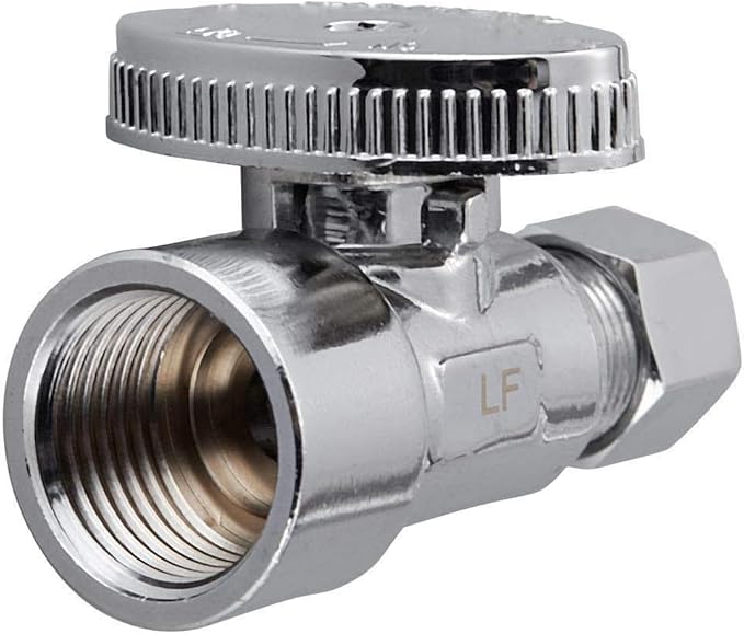 2 Pack Brass 1/2 Inch FIP x 3/8 Inch OD Compression Quarter Turn Straight Water Angle Stop Valve Shut Off