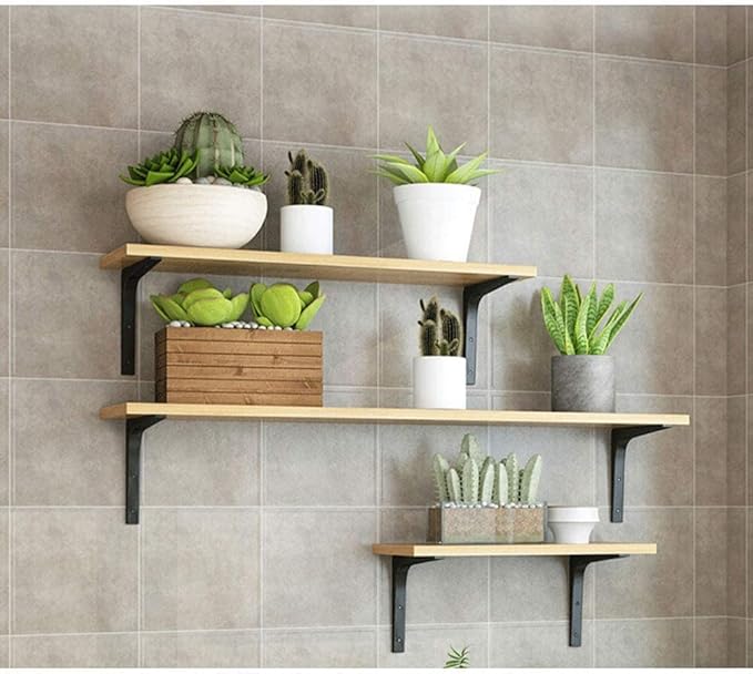SAYAYO Metal Shelf Brackets, 8 x 6 Inch Heavy Duty L Angle Brackets Shelf Hardware Decorative Wall Hanging Supports for Floating Storage Shelf, 4 PCS Matte Black