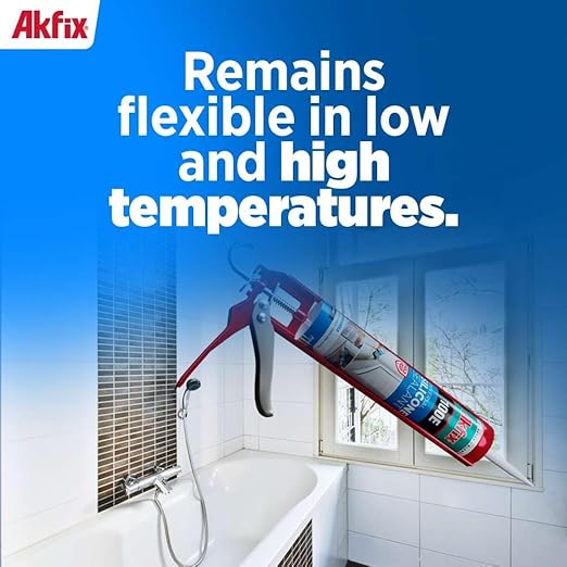 Akfix 100E RTV Grey Silicone Caulk (24x10.1 fl.oz.) - 100% Waterproof Silicone Sealant for Kitchen and Bathroom, Shower, Toilet, Sink, Window and Door, No Yellowing | Grey, 24 Pack
