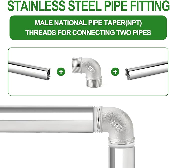 TAISHER 2PCS 304 Stainless Steel 90 Degree elbow,1/2" NPT Male × 1/2" NPT Male Thread Pipe Fitting